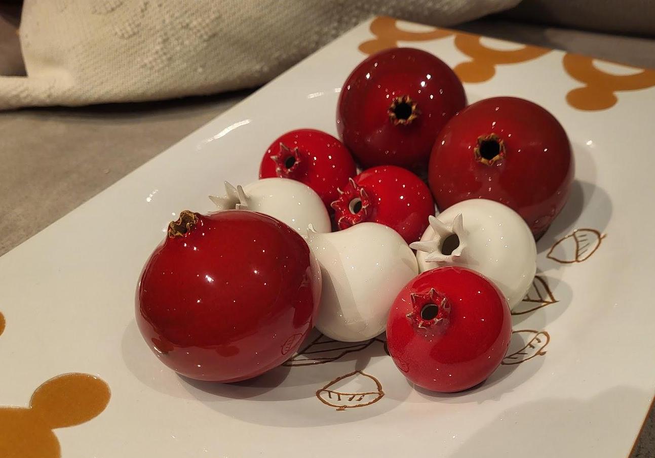 Ornamental Pomegranates | Red & White Decorative Pieces | Handcrafted Ceramic