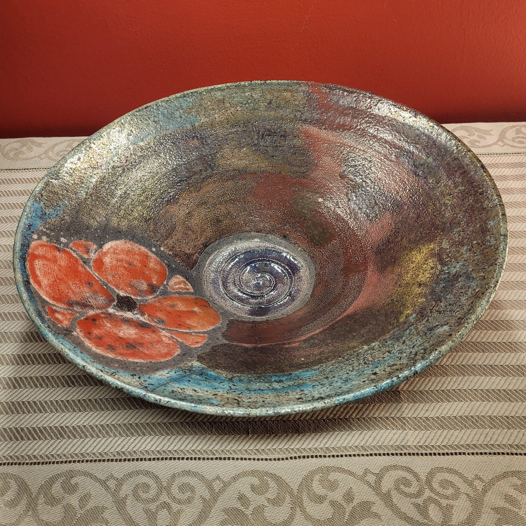 Unique Decorative Red Poppy Plate | Raku Ware | Handcrafted Ceramic