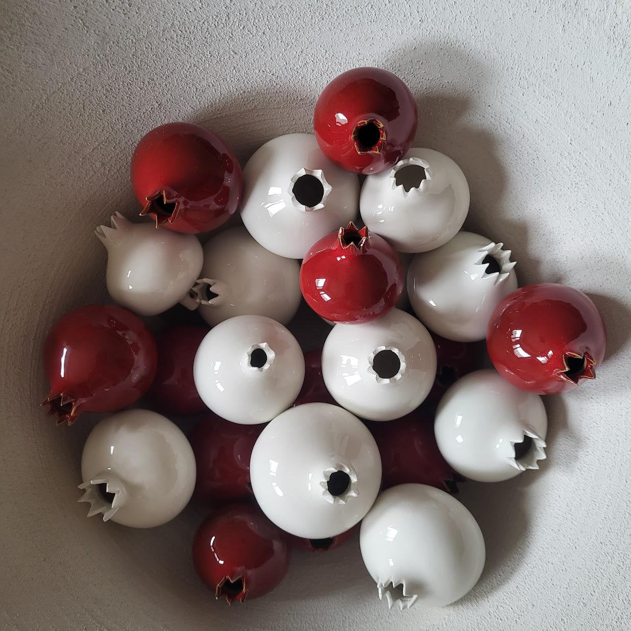 Ornamental Pomegranates | Red & White Decorative Pieces | Handcrafted Ceramic