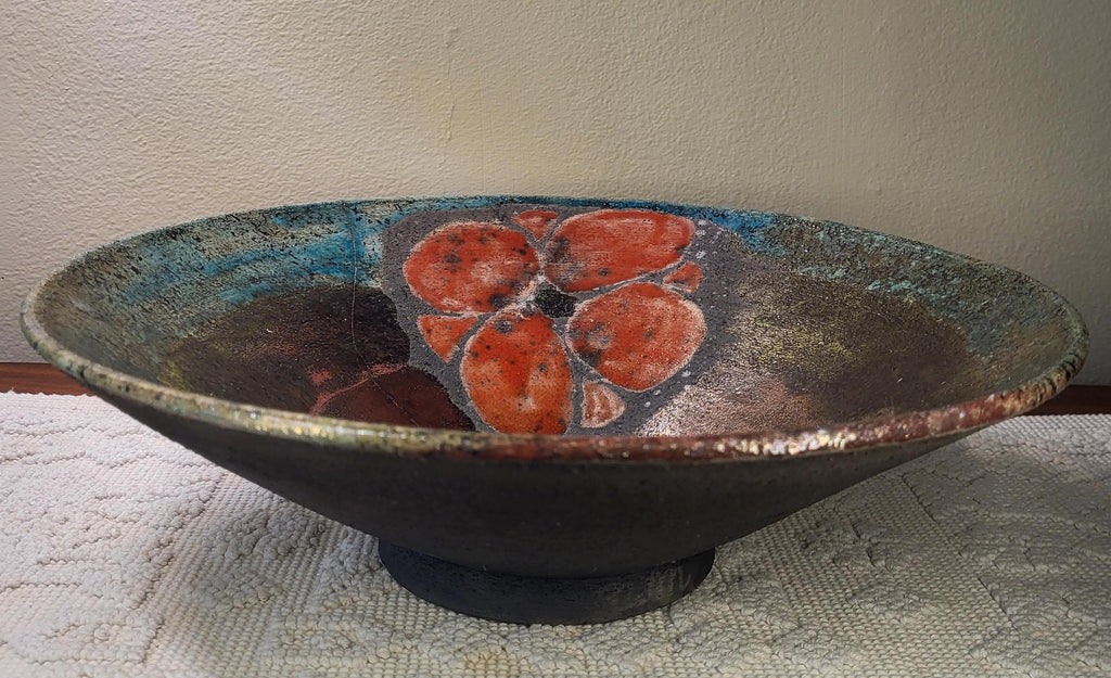 Unique Decorative Red Poppy Plate | Raku Ware | Handcrafted Ceramic