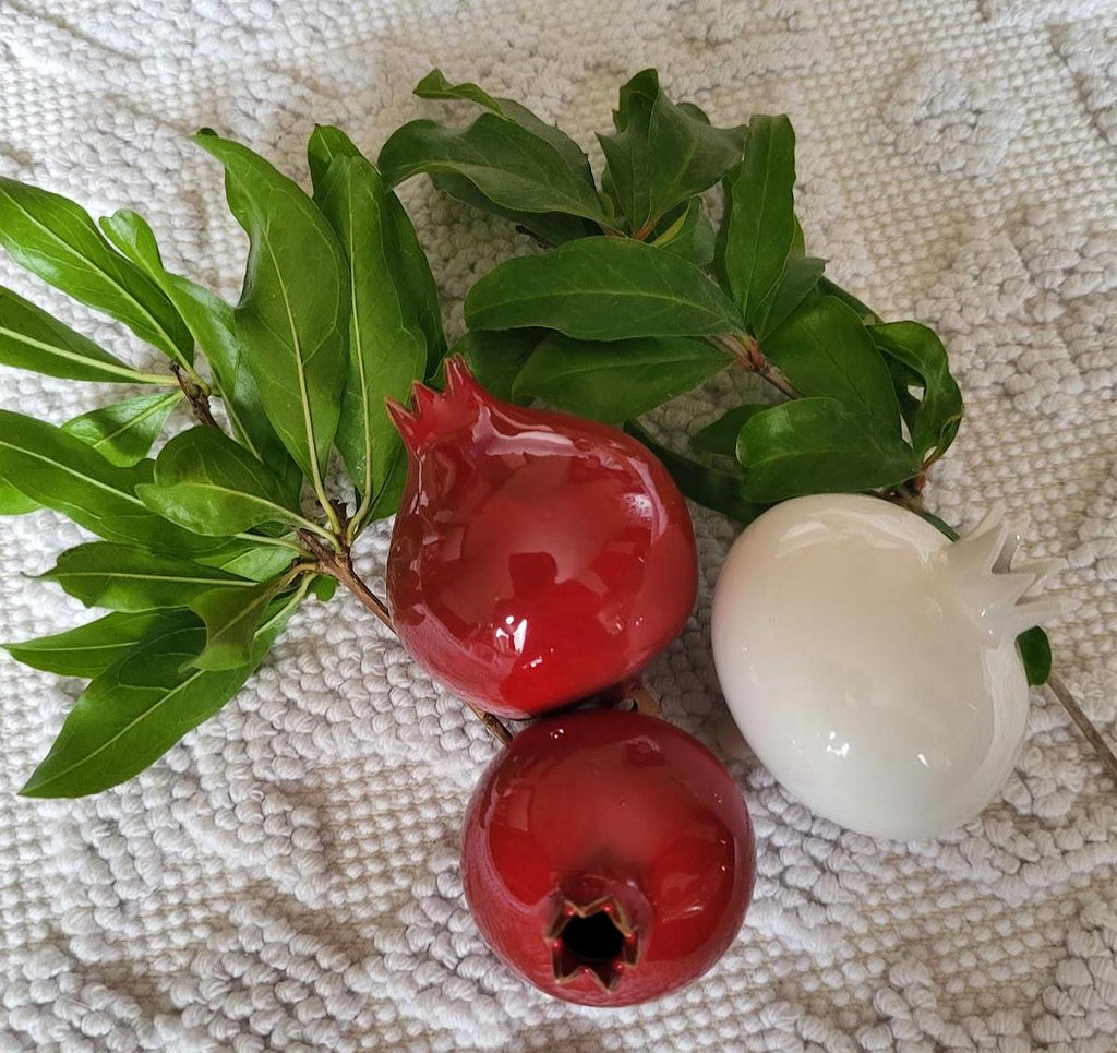 Ornamental Pomegranates | Red & White Decorative Pieces | Handcrafted Ceramic
