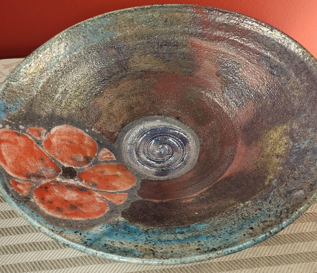 Unique Decorative Red Poppy Plate | Raku Ware | Handcrafted Ceramic