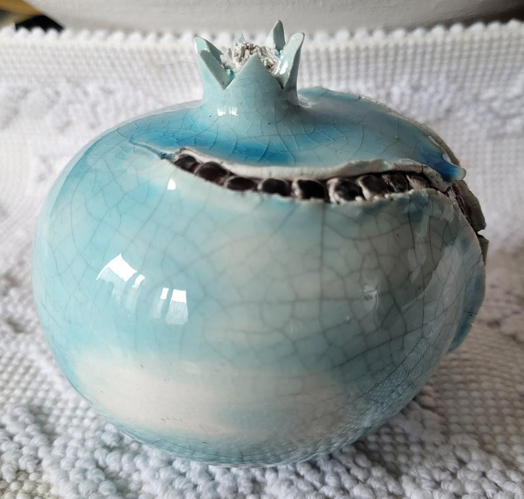 Unique Pomegranate Ornament | Turquoise Craquelé Finish | Handcrafted Ceramic