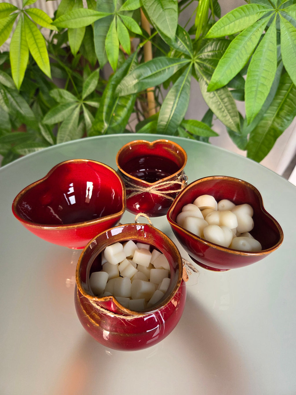 Cuore sacchetto in ceramica – rosso rubino con tart soufflé alla vaniglia in cera di oliva